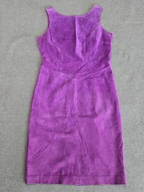 Vintage Valerie Stevens Suede Leather Sheath Dress Purple Size 6 80s 90s Party
